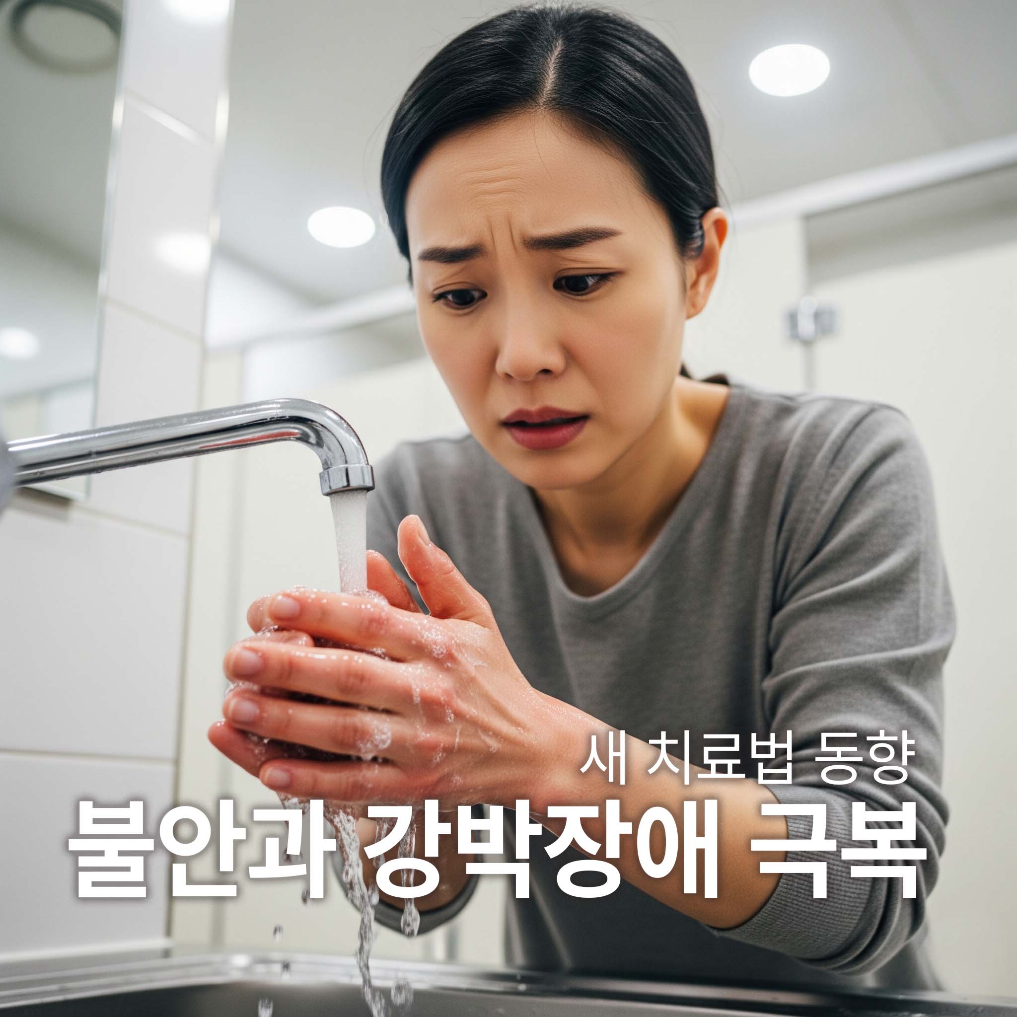 강박장애로 손을 씻고 또 씻는 여성의 사진