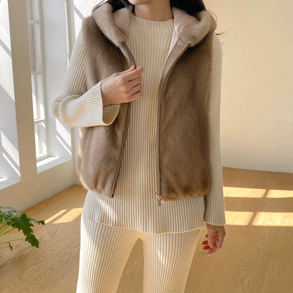 코펜하겐 레귤러 밍크베스트 후드 집업