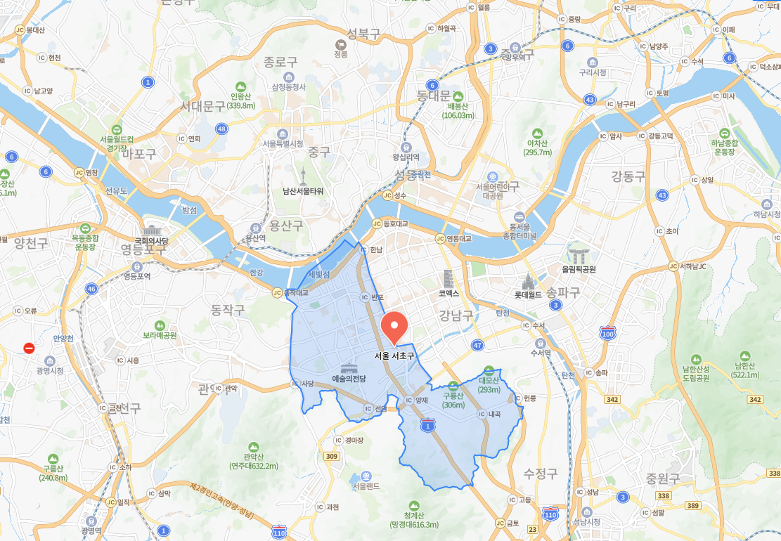 서울 서초구 위치 지도