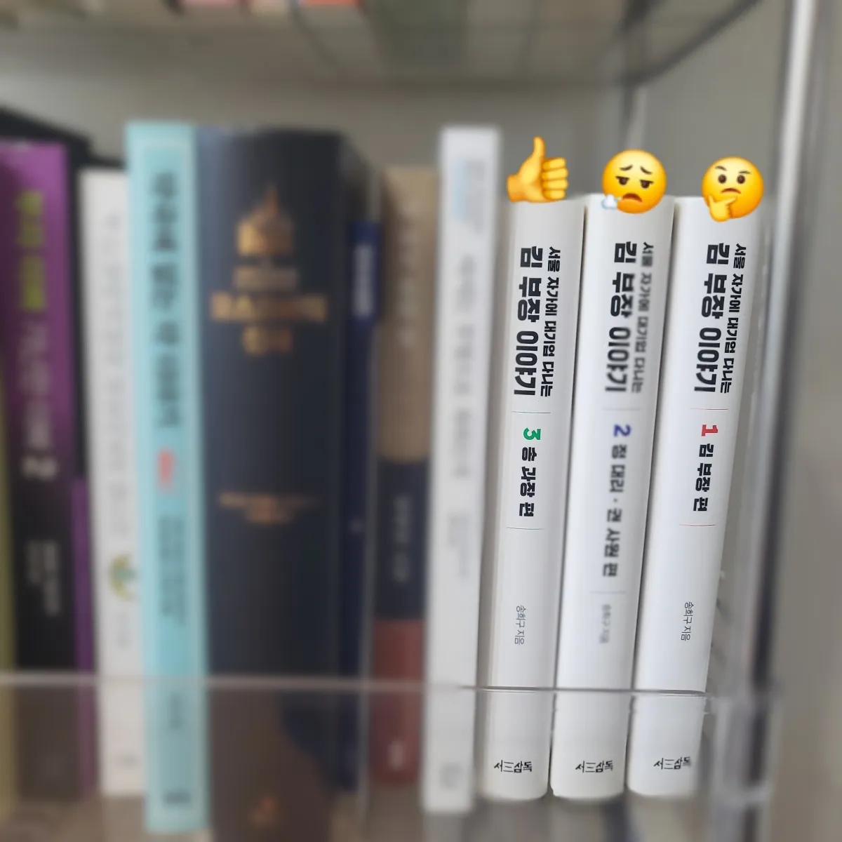 책꽂이에-꽂힌-김-부장-시리즈-책-세-권