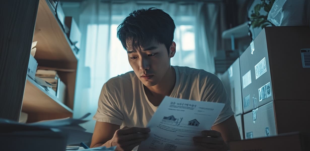 전세 사기 피해로 걱정하는 청년을 표현한 썸네일 이미지