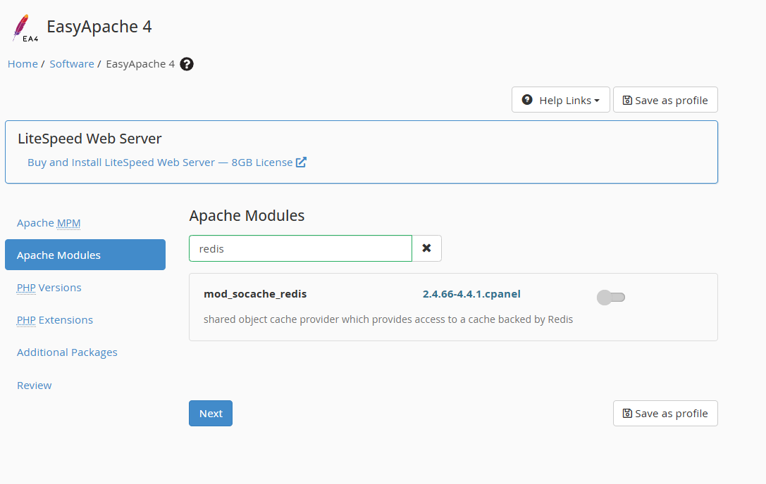 Apache 모듈 목록에서 Redis처럼 보이는 항목이 있지만 워드프레스 오브젝트 캐시용 PHP 확장이 아닌 예시