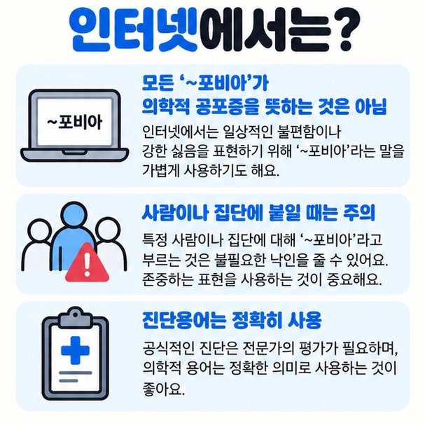 인터넷에서 포비아 표현을 사용할 때 실제 공포증인지 비유인지 집단 비하인지 확인하는 체크리스트 이미지