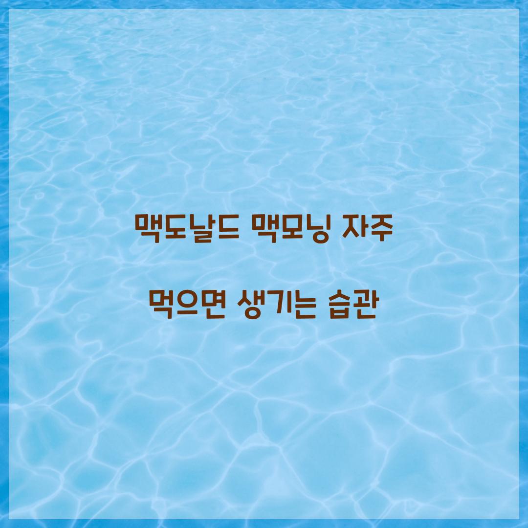 맥도날드 맥모닝 자주 먹으면 생기는 습관