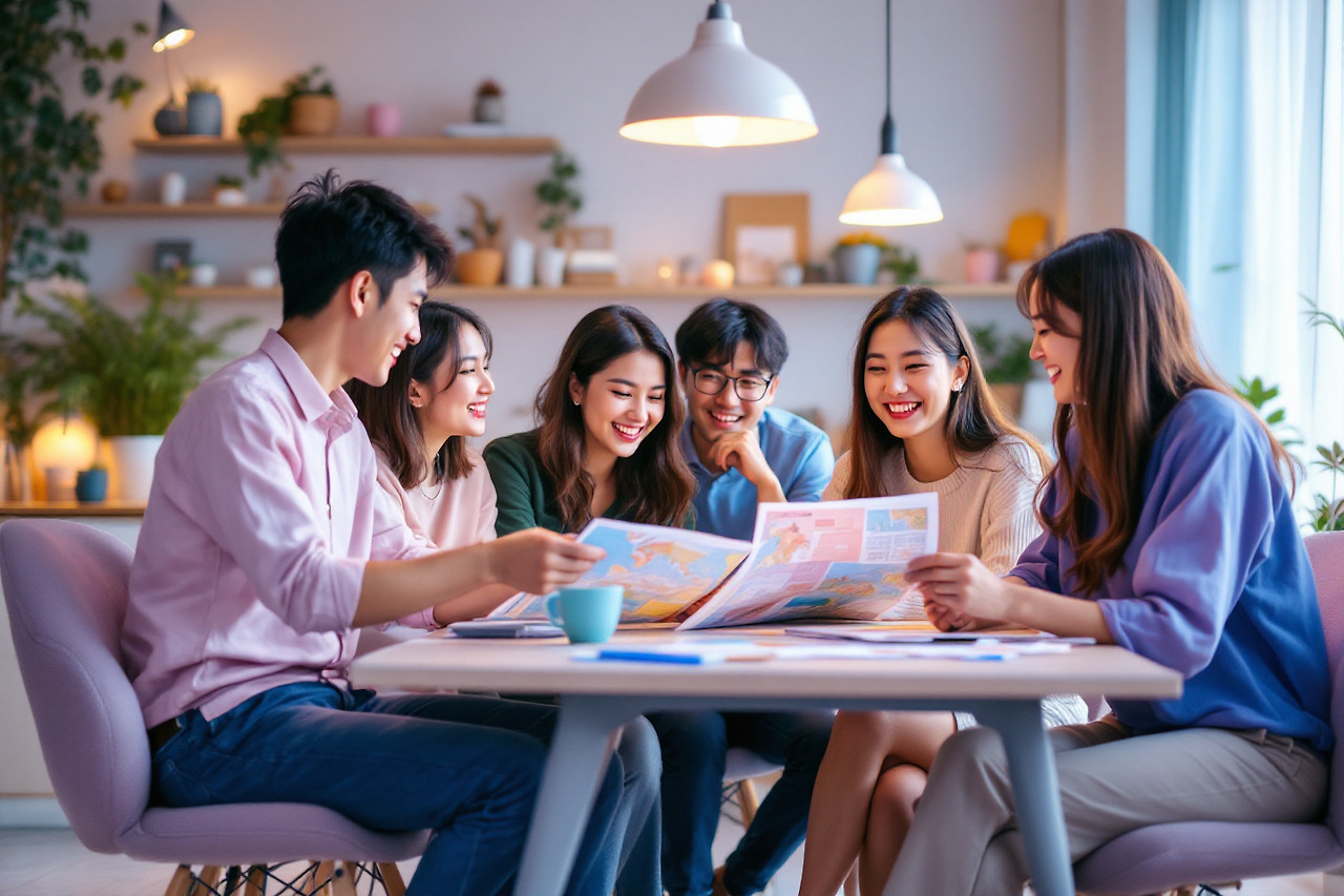 직원들이 모여 앚아 휴가계획 세우는 모습