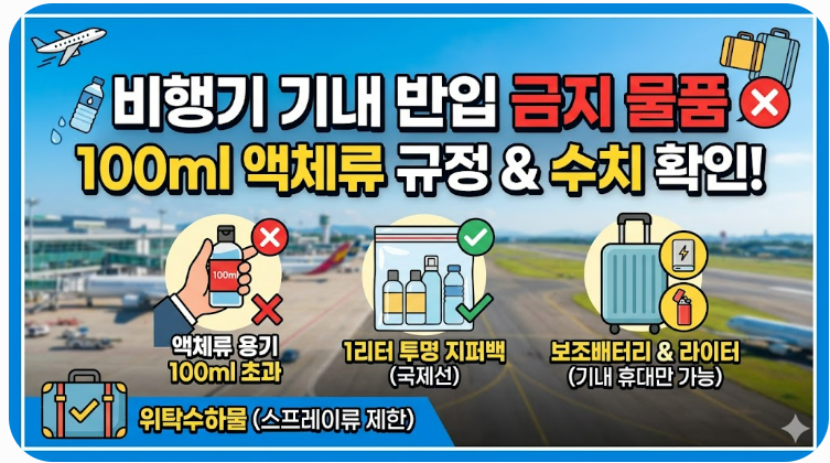 비행기 기내 반입 금지 물품 100ml 액체류 위탁수하물 규정 알아보기