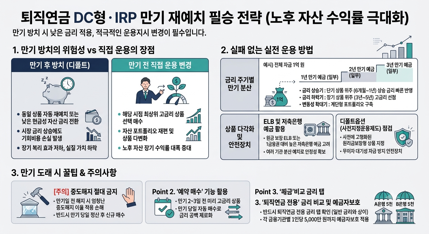 퇴직연금 DC형 IRP 만기 재예치 자동방치 위험성과 고금리 운용 지시 변경 실전 전략 인포그래픽