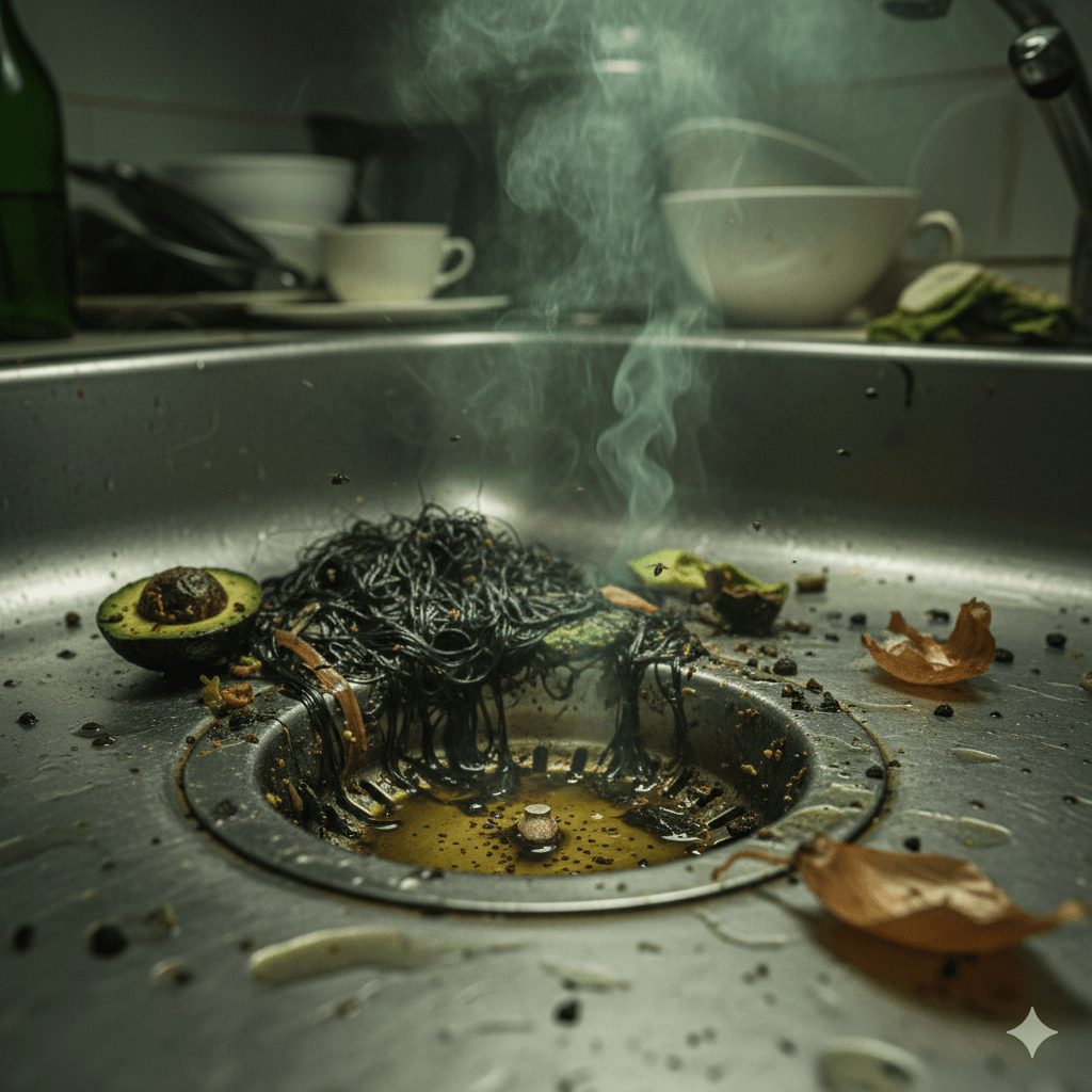 싱크대 배수구 하수구 악취 차단을 위해 60도 온수로 기름때를 녹이는 모습