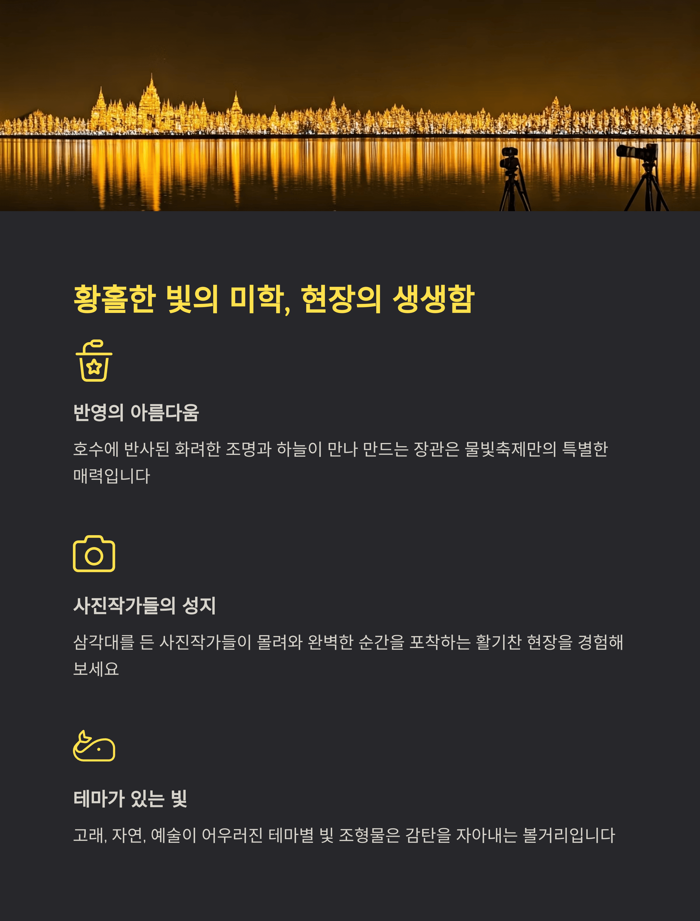 황홀한 빛의 미학&amp;#44; 현장의 생생함