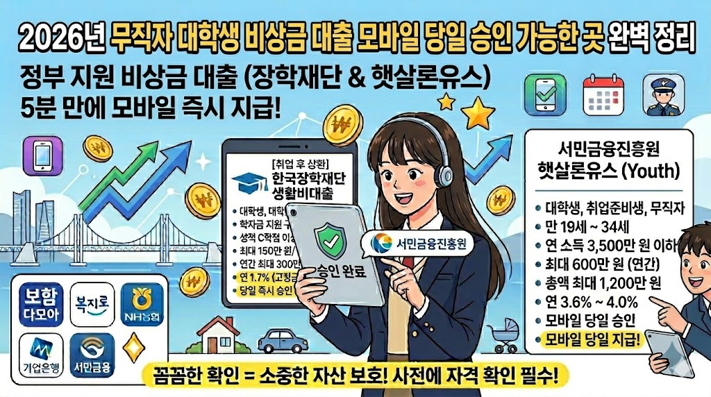 2026년 무직자 대학생 비상금 대출 모바일 당일 승인 가능한 곳 완벽 정리 썸네일