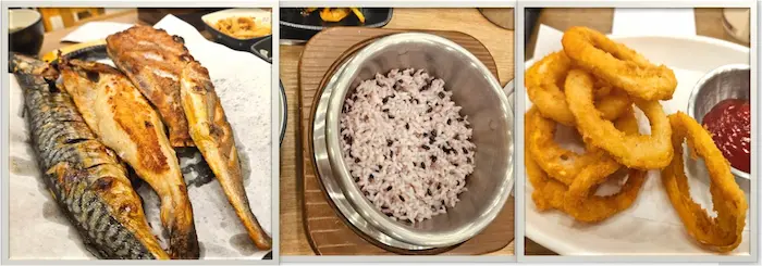 솥밥과 화덕에 구운 생선모둠, 그리고 리뷰서비스 오징어튀김 이미지