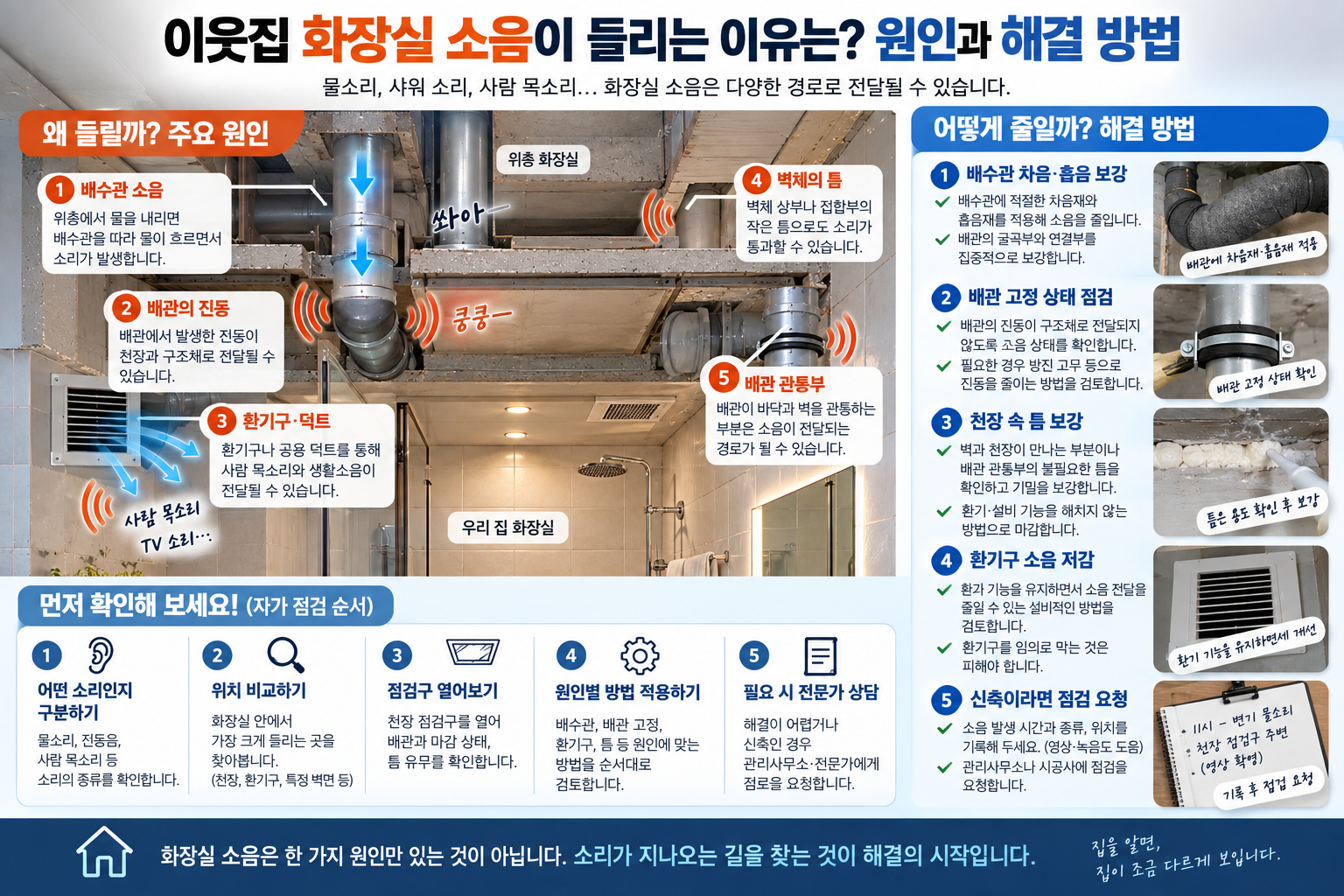 이웃집 화장실 소음 원인과 배수관 환기구 소음 해결 방법