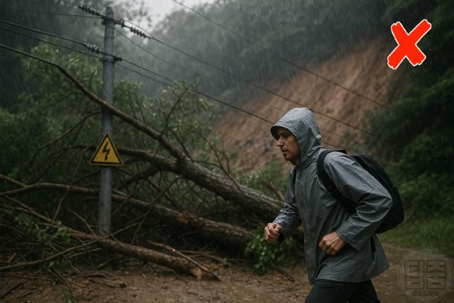 산사태 전조증상 전봇대