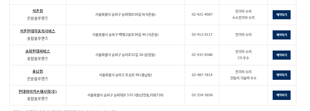 현대 블루핸즈 영업시간