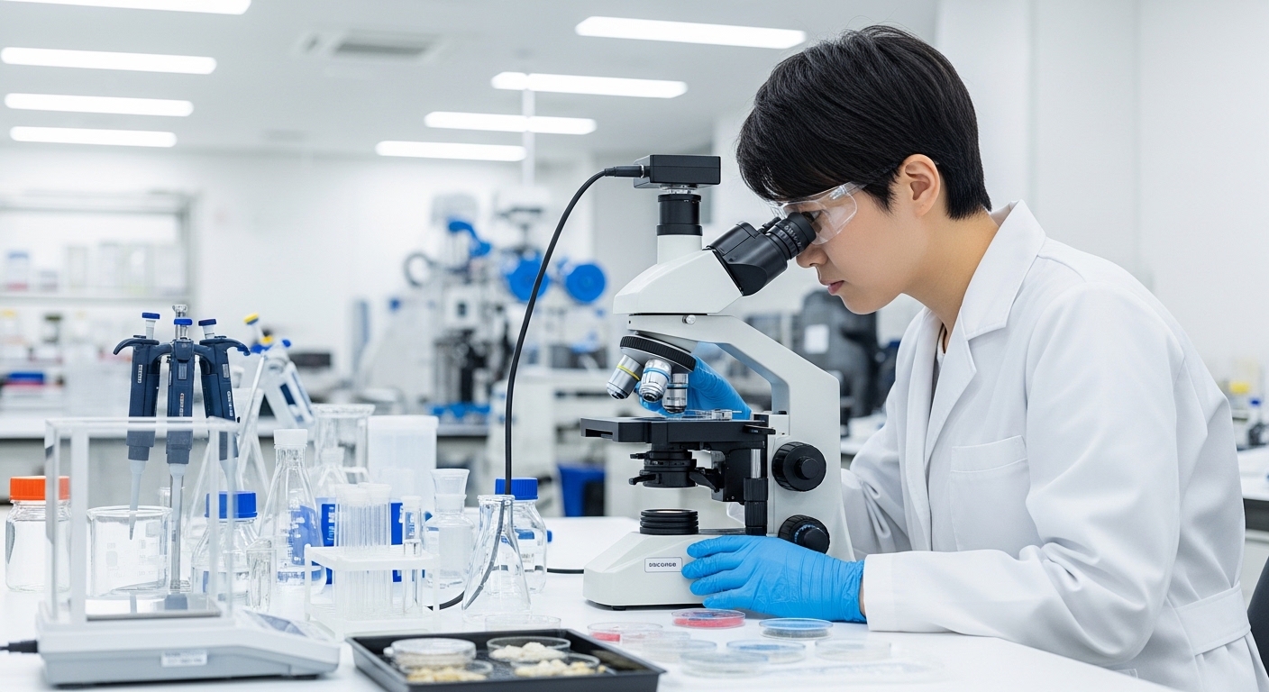 헬스케어-연구원이-실험실-성분-샘플을-관찰-연구하는-장면