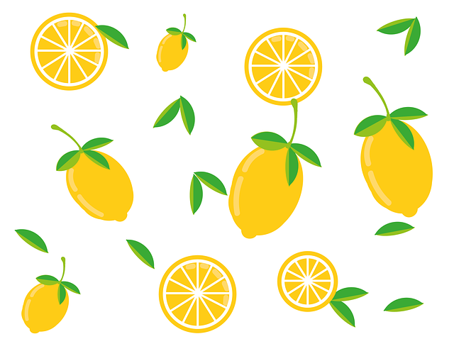 흰색 배경에 노란 레몬이 여러 개 그려져 있음
