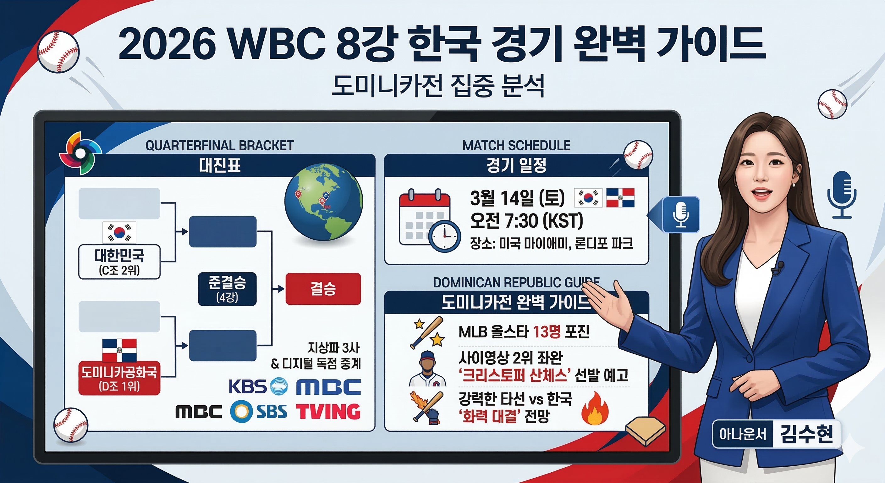 2026 WBC 8강 한국 경기 일정&middot;중계&middot;대진표