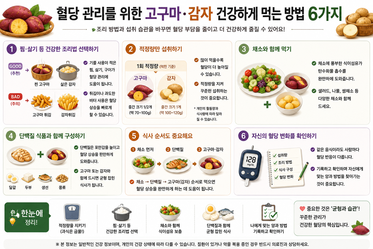 고구마·감자 식사의 조리·분량·구성을 설명한 기존 그림: 권장량은 개인별 상담 필요
