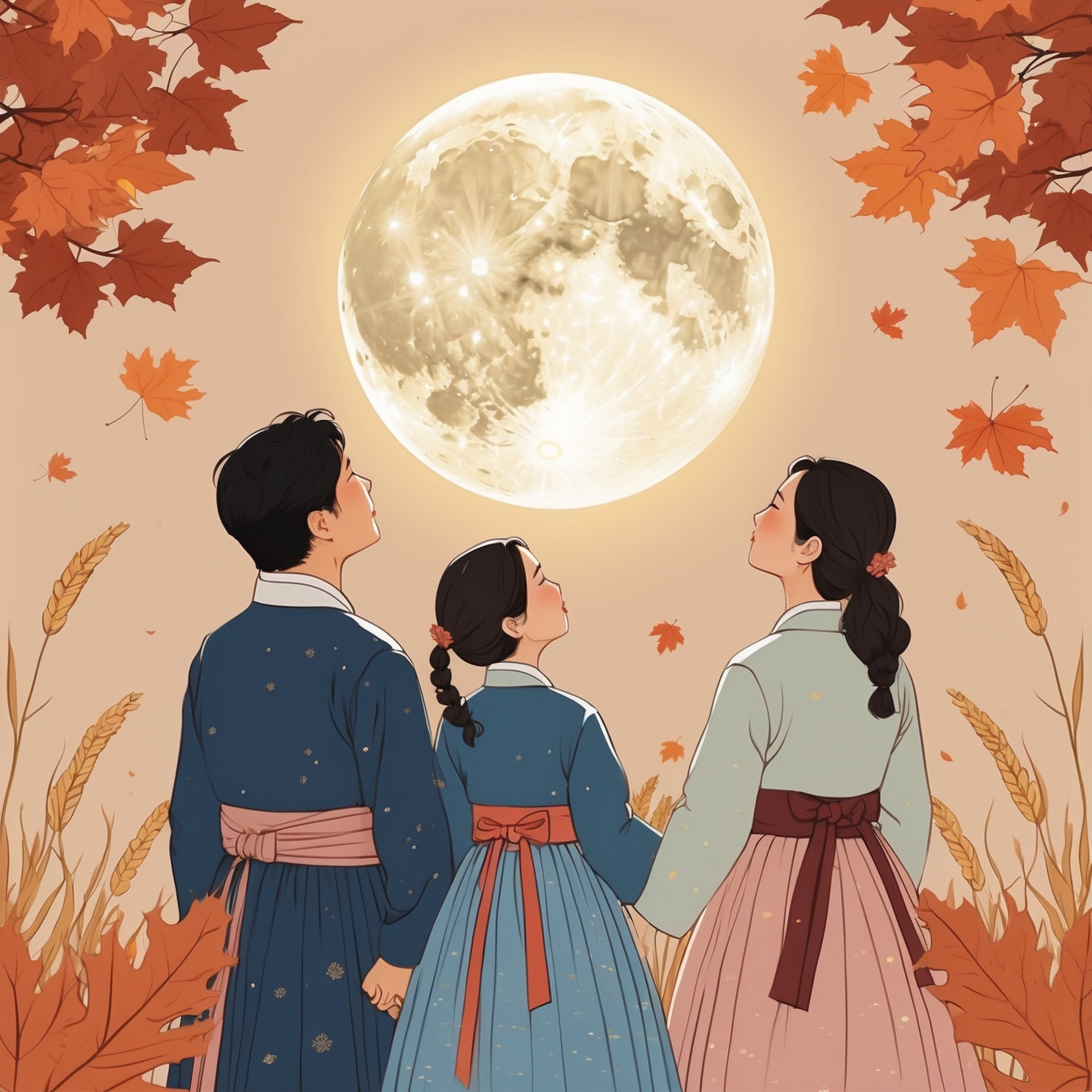 추석날 한가족 일러스트