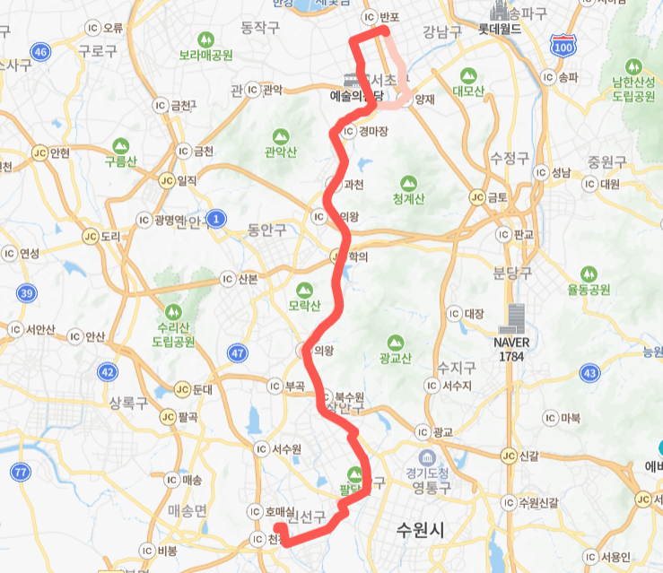 수원-의왕-과천-서울-3000번-버스-노선-지도