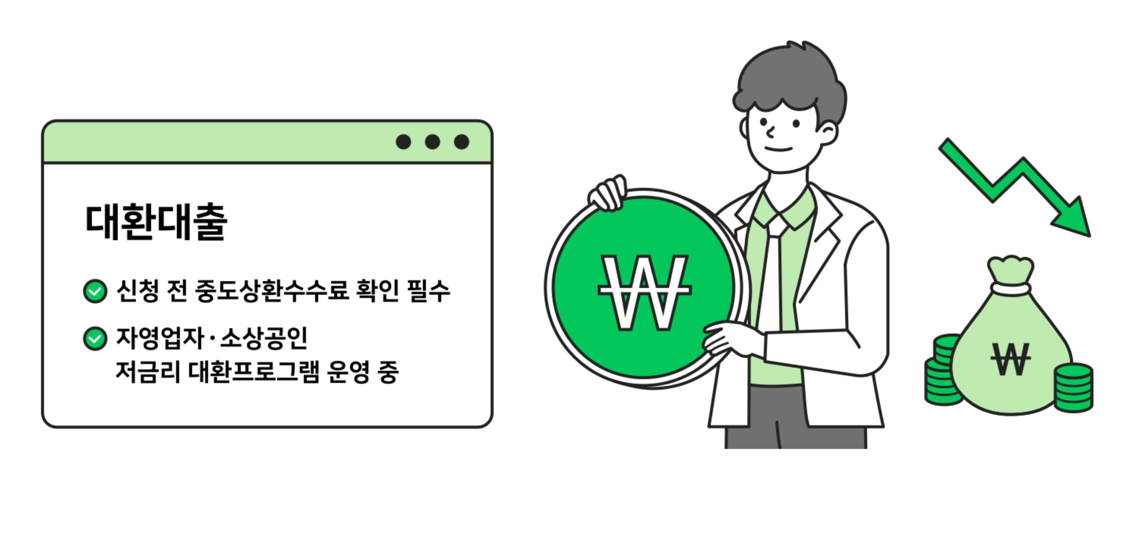 고금리 이자 부담 해결하는 2026 대환대출 자격 조건 및 모바일 앱 대출 갈아타기 방법 안내 일러스트 이미지