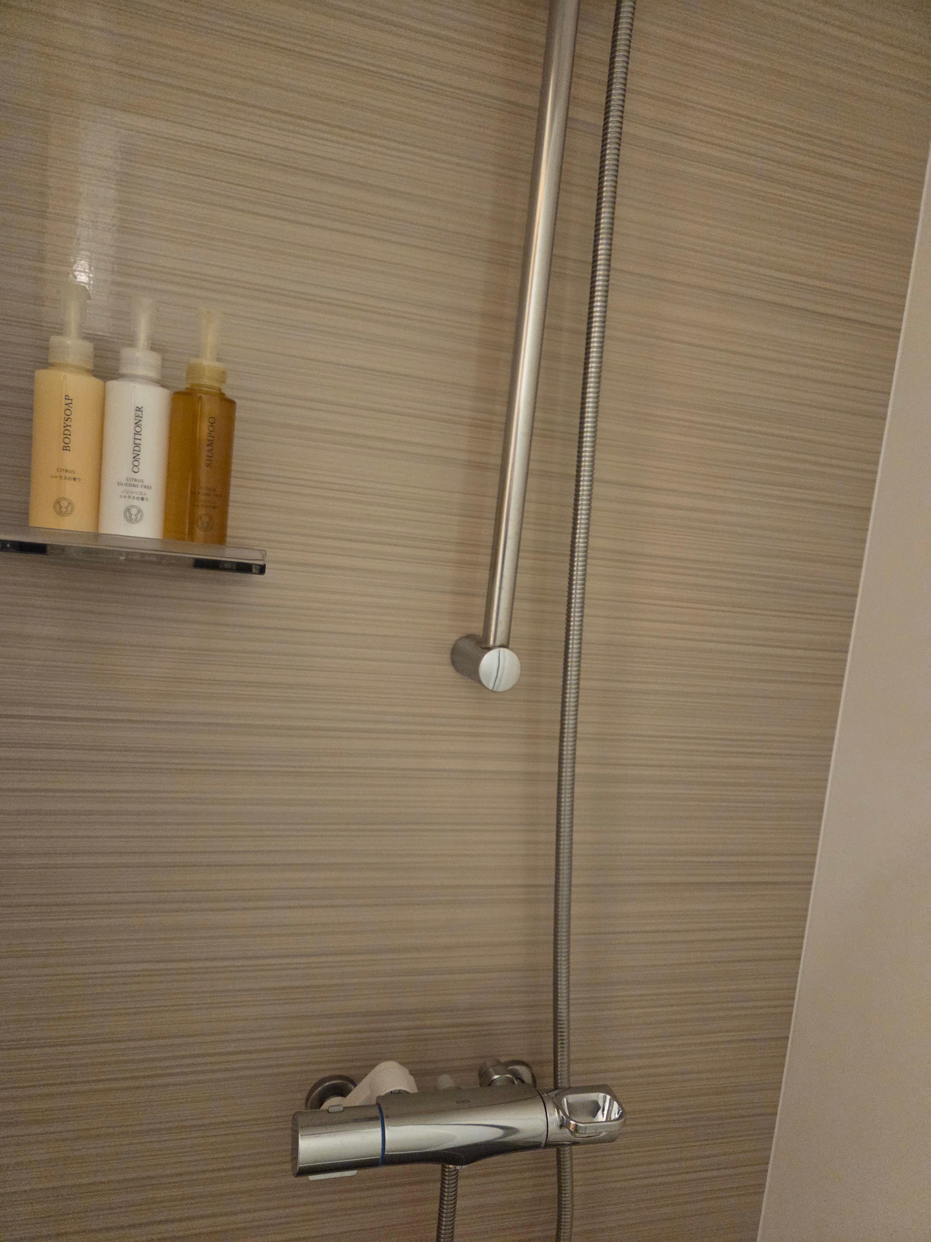 월패널과 샤워 수전이 보이는 노보리베츠 료칸 다이이치 타키모토칸 동관 트윈룸