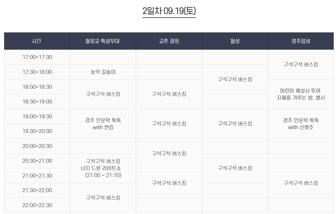 9월 19일 토요일 행사 스케줄