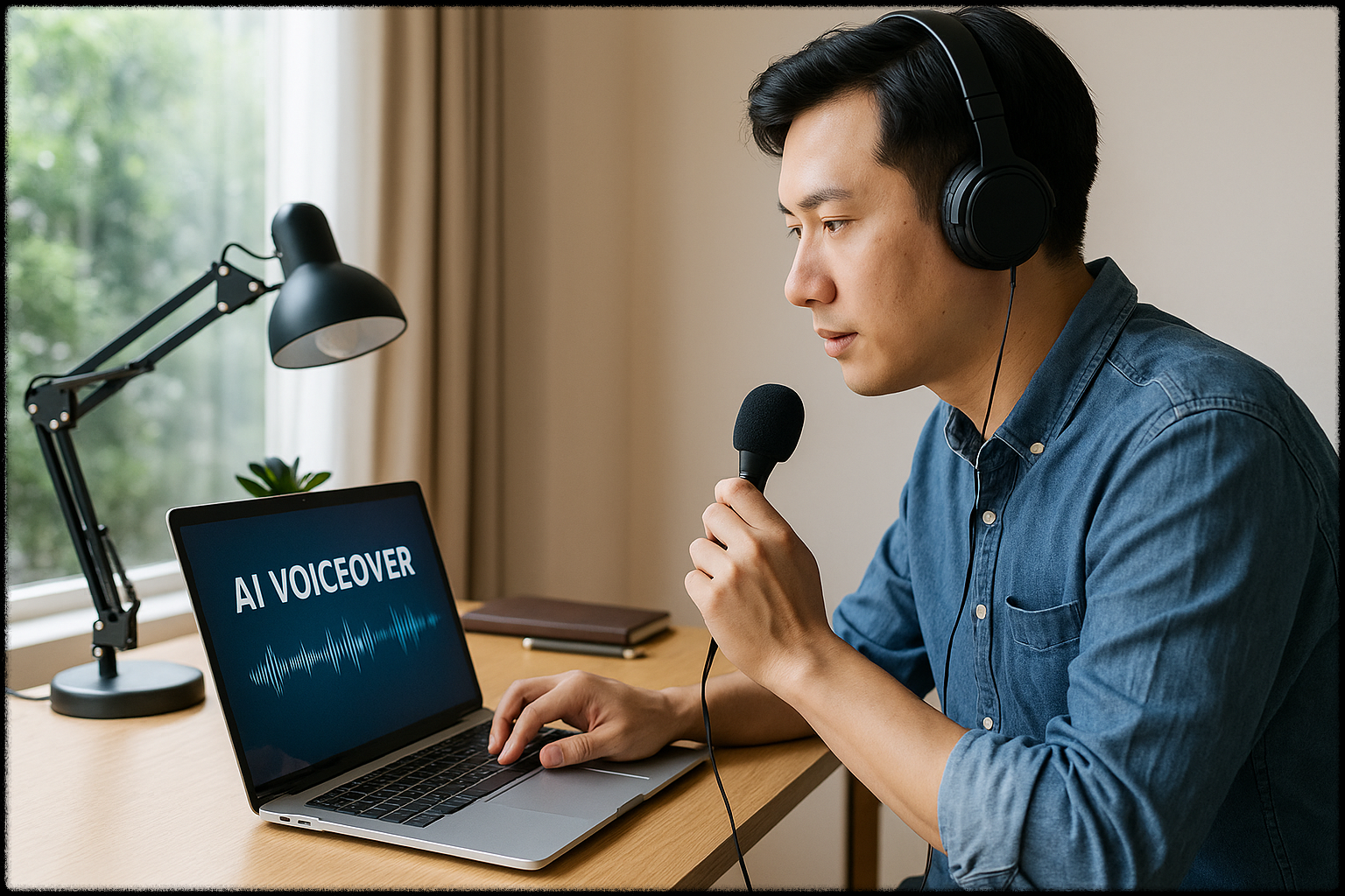 AI 음성 녹음을 진행 중인 남성
