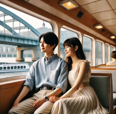 수상버스 탑승 후 이동하고 있는 모습