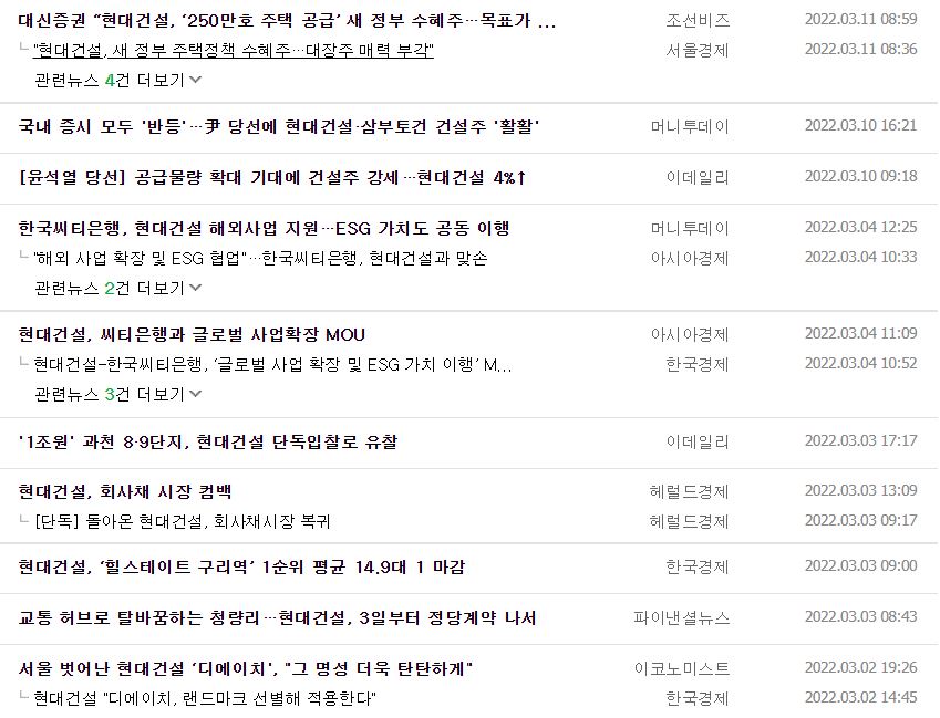 현대건설 뉴스, 공시