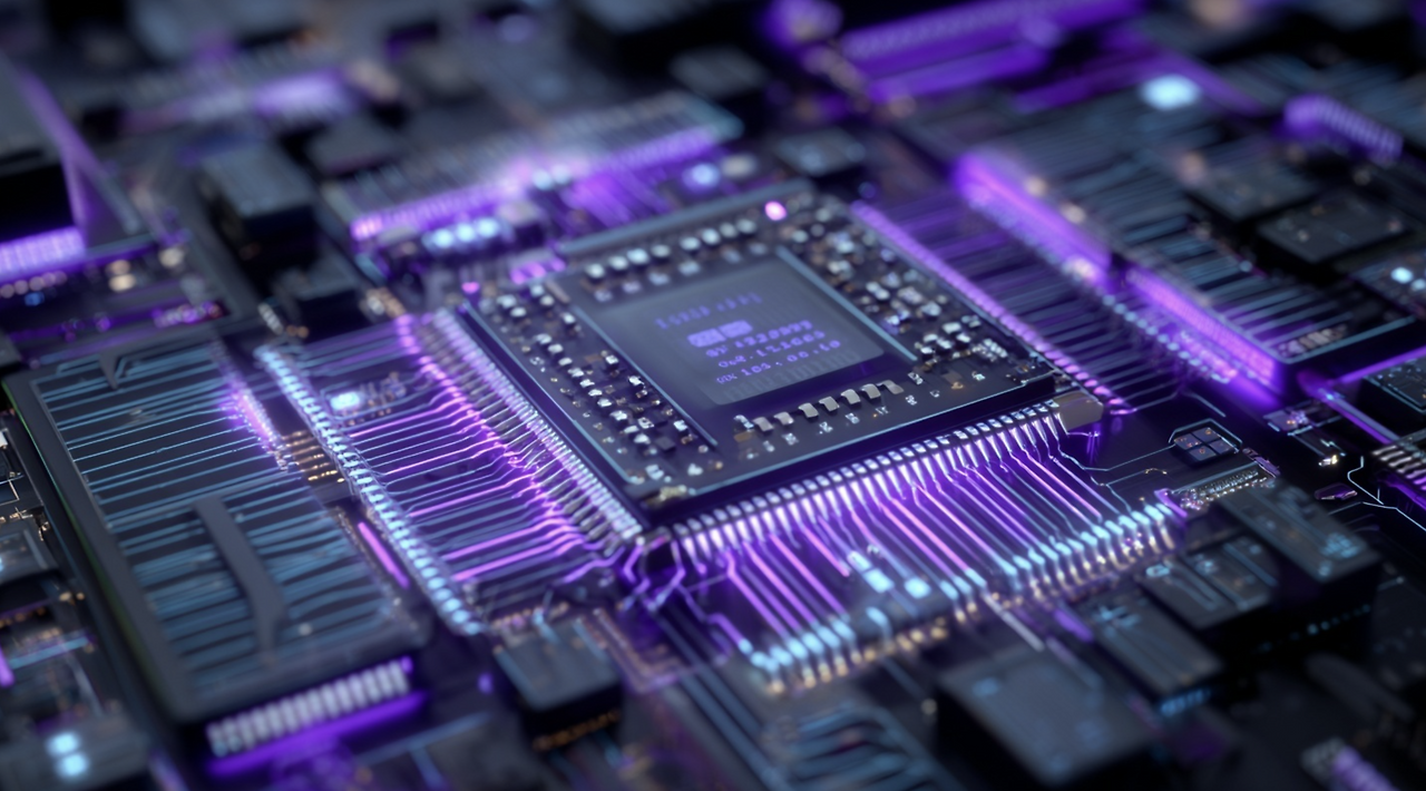 메모리 칩 내부에서 직접 AI 처리가 이루어지는 인메모리 컴퓨팅 아키텍처의 시각화