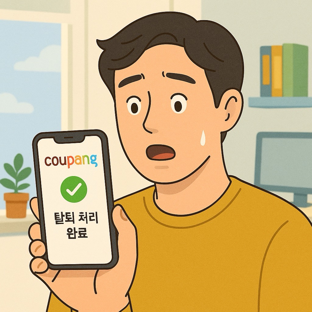 쿠팡 모바일 앱에서 간편하게 와우 멤버십을 해지하고 회원 탈퇴를 완료하여 만족하는 한국인 사용자.