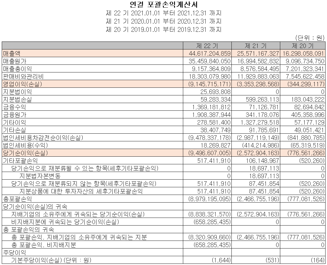 바이브컴퍼니 - 손익계산서