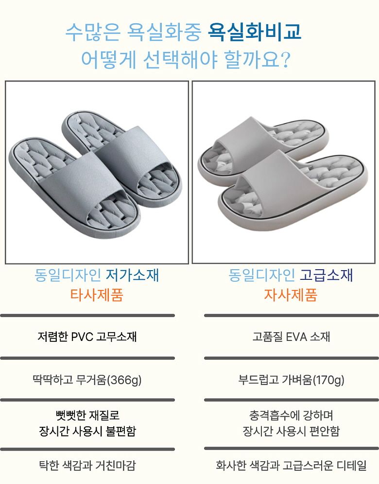 욕실화 고르는법 물빠짐 구멍 구조 비교