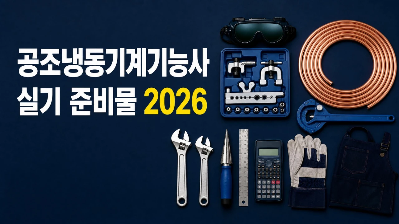 공조냉동기계기능사 실기 준비물과 동관 작업 공구를 정리한 이미지