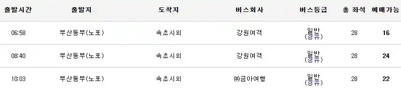 부산 속초 버스 시간표