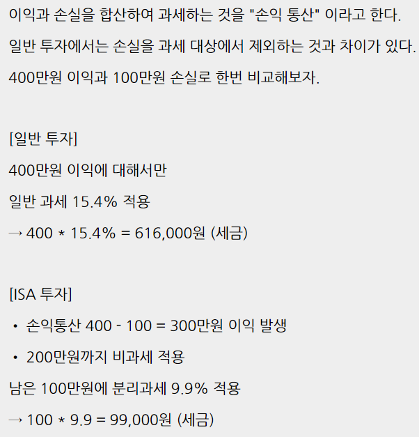 ISA 손익 통산 예시