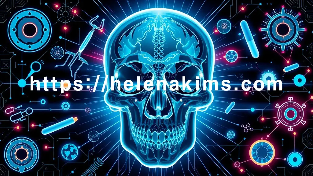 투명하게 비치는 두개골 내 부비동 의료 영상.