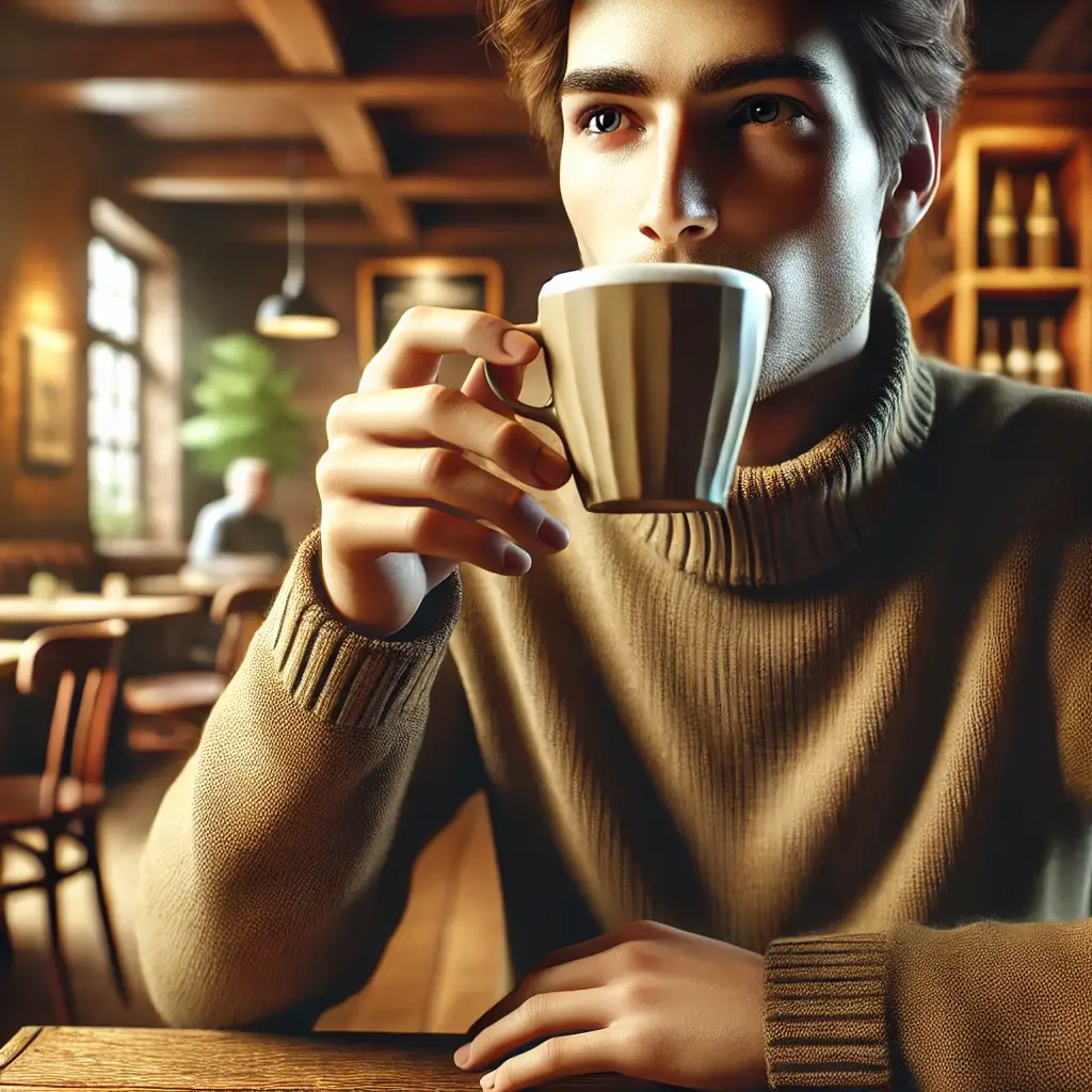 커피를 한손에 들고 마시는 남성의 모습