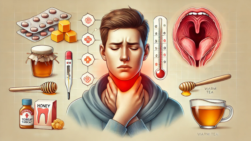 목감기로 인해 아파하는 사람을 나타내는 그림