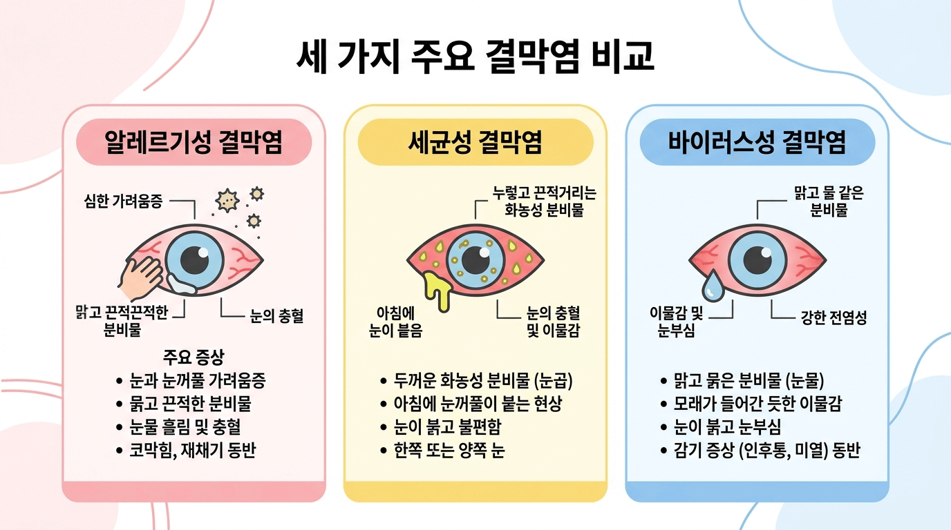 알레르기 결막염 증상 비교 가려움 충혈 눈곱 차이