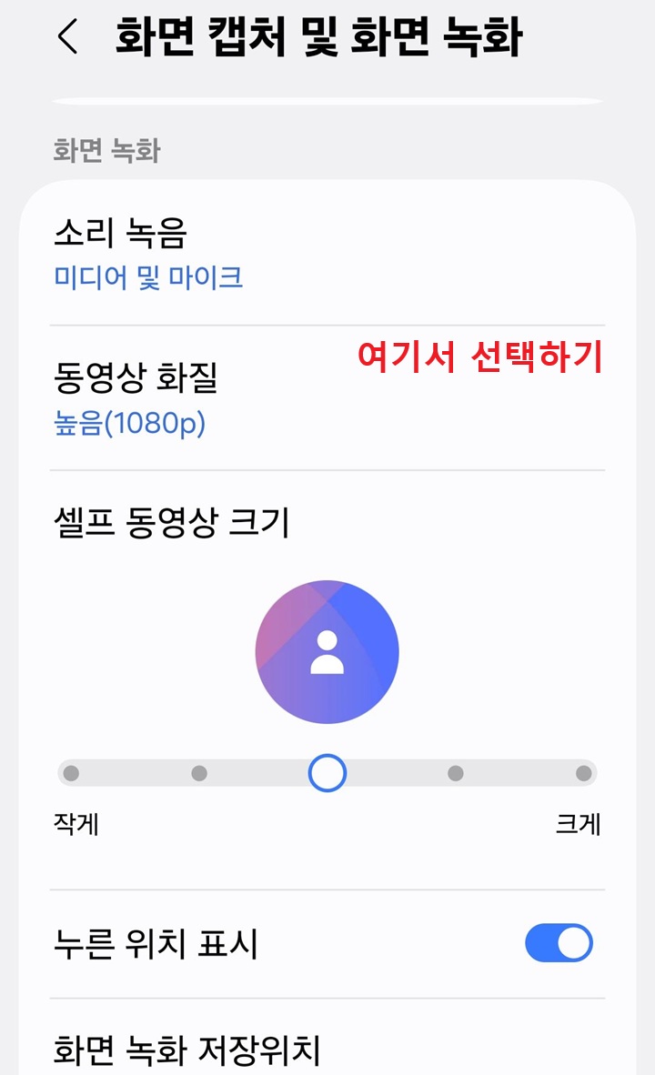 화면 캡처 및 화면 녹화 페이지 보임