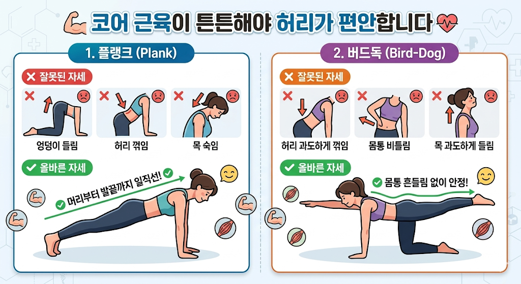 코어 근육 운동 플랭크, 버드독자세