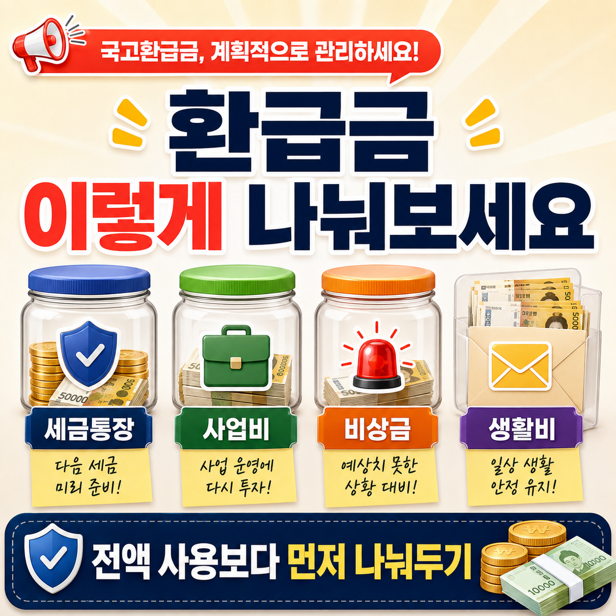 사업자 환급금 세금통장 사업비 비상금 생활비 나누기 이미지