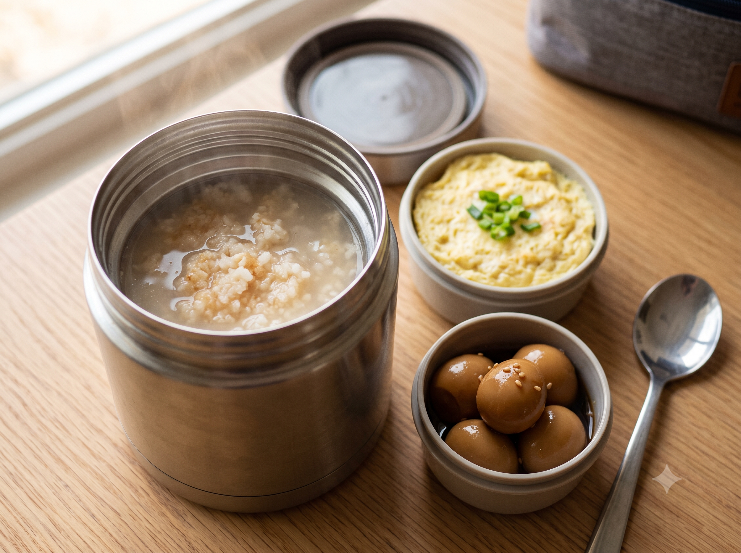 누룽지탕 + 달걀찜 + 메추리알조림