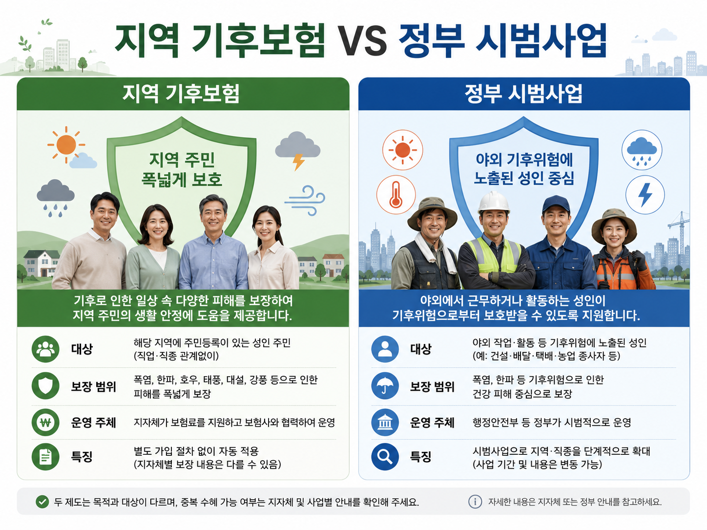 지역 기후보험과 정부 기후보험 시범사업의 차이 비교