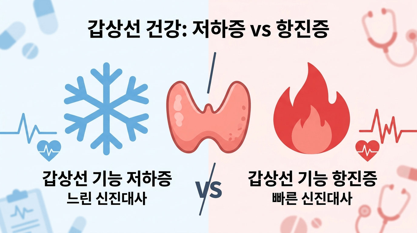 갑상선 기능 저하 vs 항진 증상 비교 컨셉 일러스트