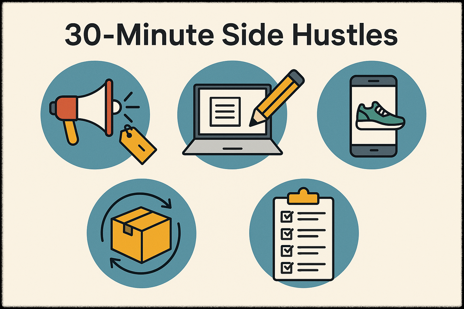 부업 활동 5가지를 아이콘으로 시각화한 이미지