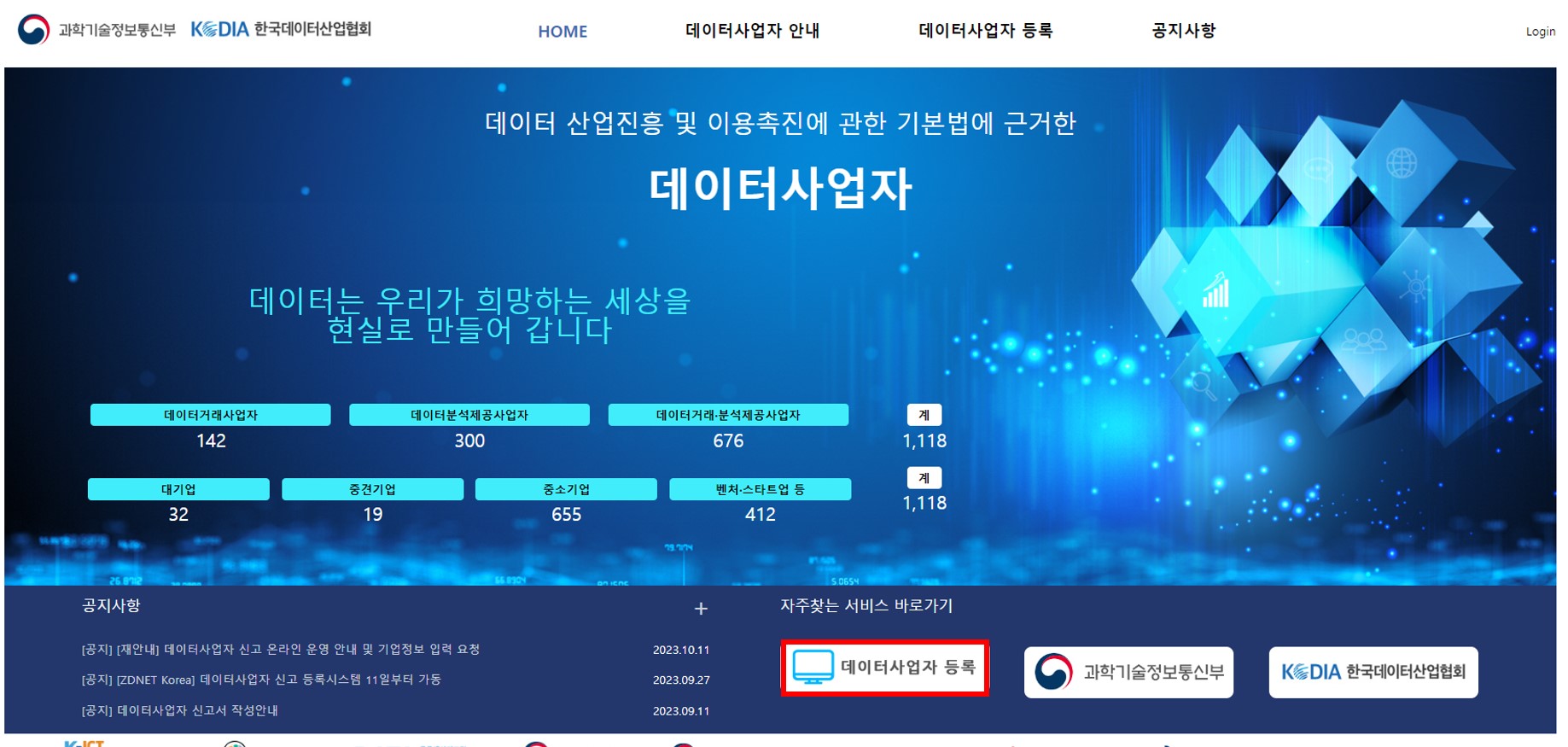 데이터사업자 신청