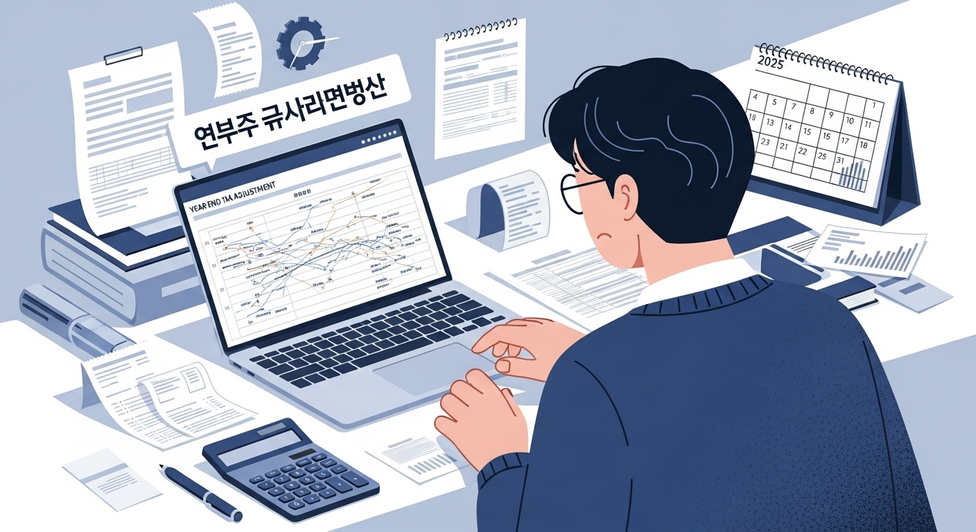 2025년 연말정산 미리보기와 서류를 준비하는 모습